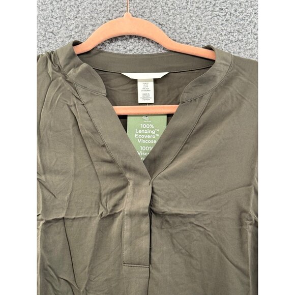 H&M Conscious Choice Olive Green Short Sleeve V-Neck Dress Size XS NWT - Picture 3 of 9